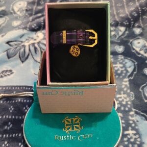 Rustic Cuff Purple Bracelet with Gold Details; Genuine Stones